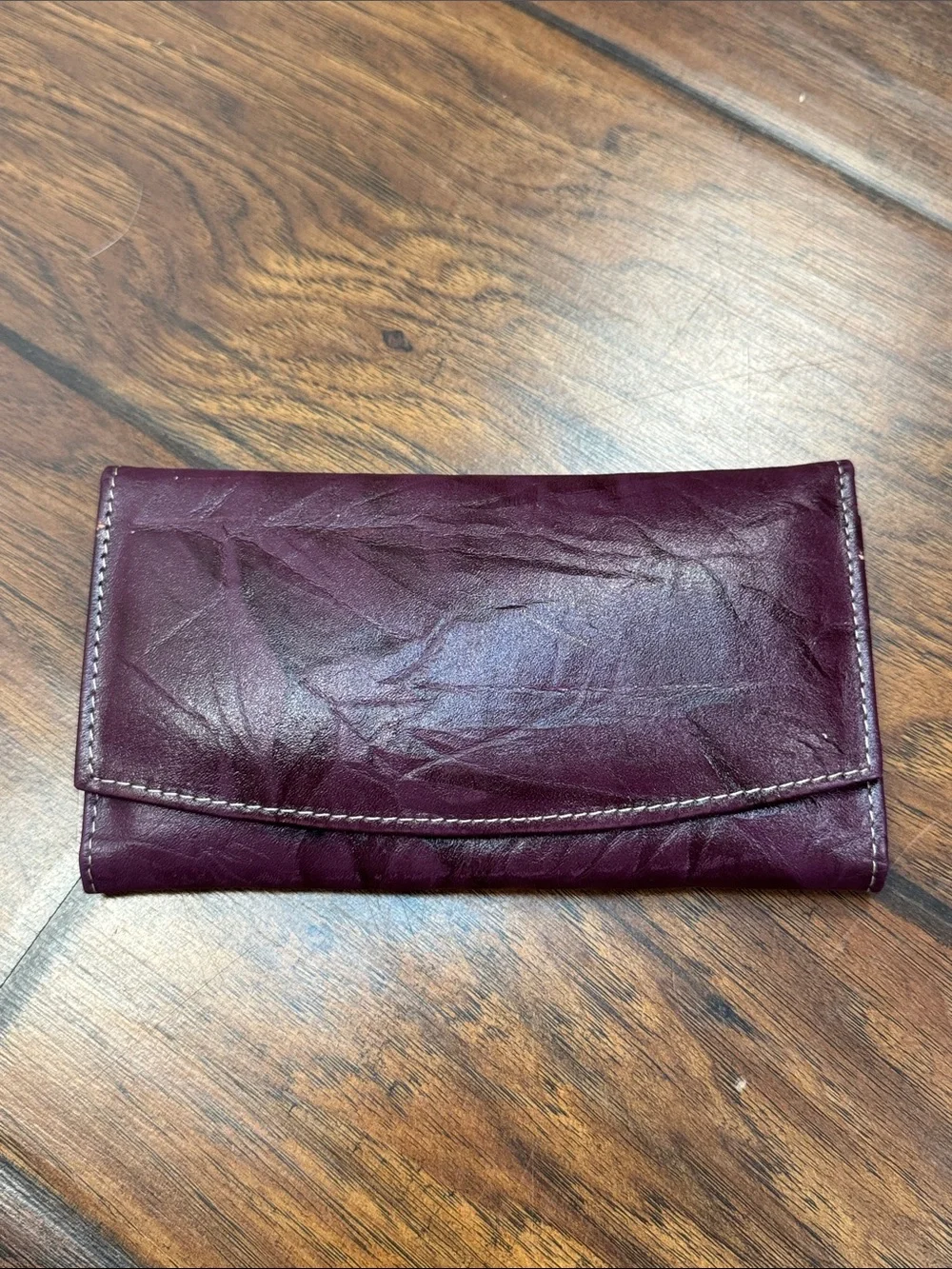 Burgundy Plum Tri Fold Wallet Clutch Organizer Snap Zip Pocket
